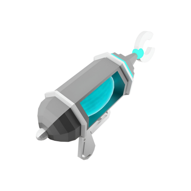 Pürüzsüz bir tasarımı ve parlak elementleri olan fütüristik, stilize bir silah, muhtemelen bir bilim kurgu bağlamında kullanılıyor..