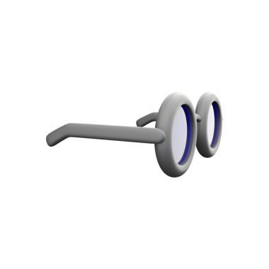 Bir çift yuvarlak, gri çerçeveli gözlük, açık lensli, görüş düzeltme ya da moda için tasarlanmış..