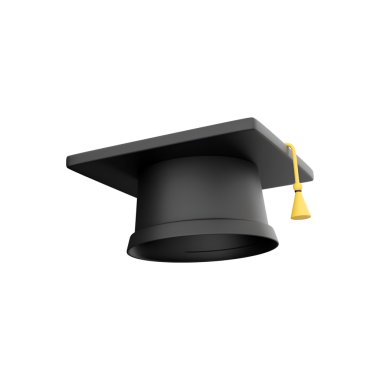 Sarı püsküllü siyah bir mezuniyet şapkası, akademik başarıyı ve mezuniyet törenlerini simgeliyor..