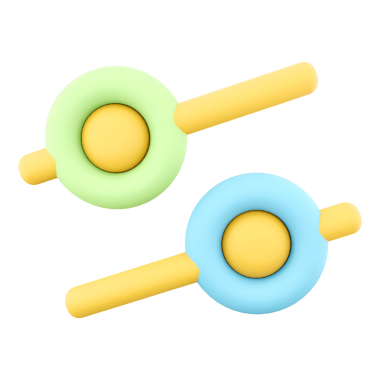 Dairesel düğmeli iki renkli kaydırıcı, ayarlar veya tercihler için ayarlanabilir denetimleri temsil ediyor.