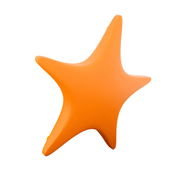 Canlı turuncu bir yıldız şekli, pürüzsüz ve parlak, oyuncu ve dekoratif bir öğe olduğunu gösteriyor..