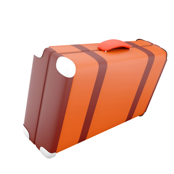 Seyahat ve depolama için tasarlanmış kahverengi çizgili canlı turuncu bir bavul..