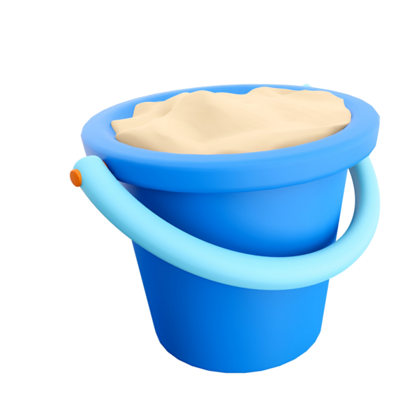 Kumla dolu mavi bir kova. Genellikle kumsal oyunları ve inşaat faaliyetlerinde kullanılır..