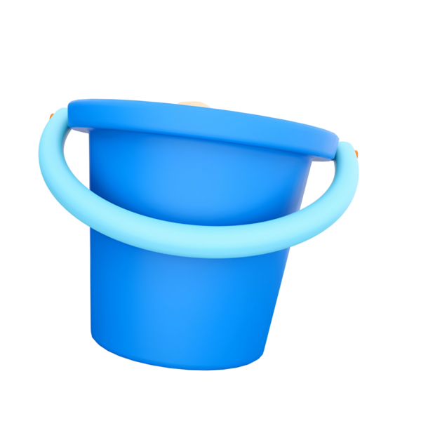 Açık mavi saplı canlı bir kova. Genellikle su veya başka malzemeler taşımak için kullanılır..