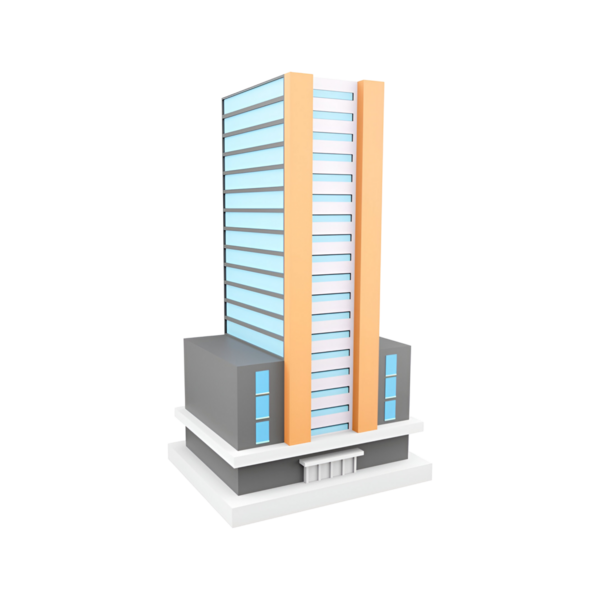 Pürüzsüz bir tasarımı olan modern çok katlı bir bina. Geniş pencereleri ve çağdaş bir cephesi var..