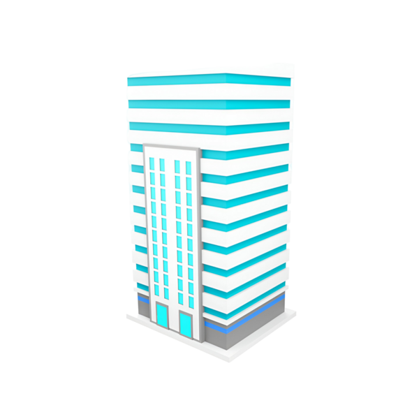 Çağdaş mimariyi temsil eden mavi ve beyaz çizgili modern bir bina tasarımı..