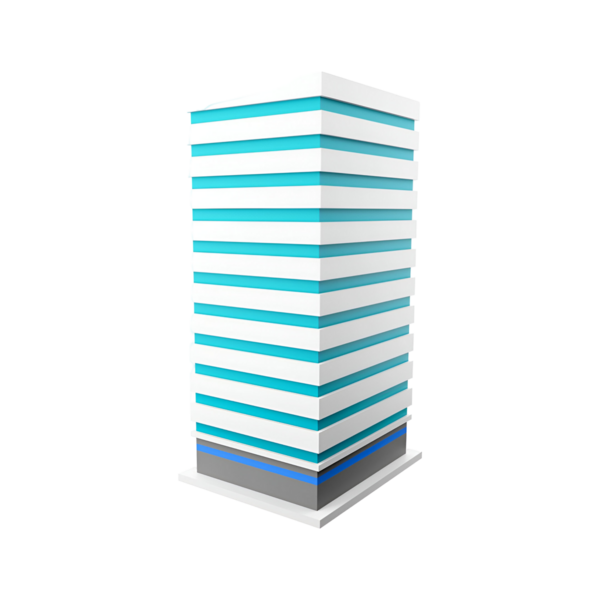 Katmanlı tasarımı olan modern, stilize bir bina gösterişli, minimalist estetik.