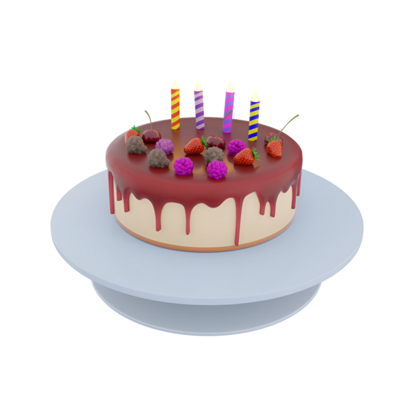 Renkli mumlar ve malzemelerle süslü bir doğum günü pastası. Kutlamalar için mükemmel..