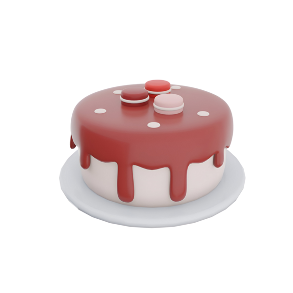 Dekoratif elementlerle kaplı parlak kırmızı kremalı renkli bir pasta. Kutlamalar ve tatlılar için mükemmel..