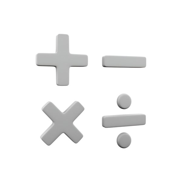 Toplama, çıkarma, çarpma ve bölmeyi içeren matematiksel semboller koleksiyonu.