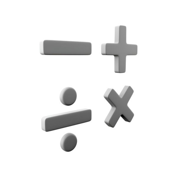 Toplama, çıkarma, çarpma ve bölme gibi temel matematiksel sembollerin bir koleksiyonu.