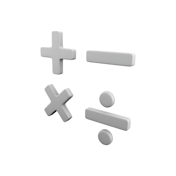 Dört temel matematiksel sembol toplama, çıkarma, çarpma ve bölme, minimalist bir tasarım ile temsil edilir..