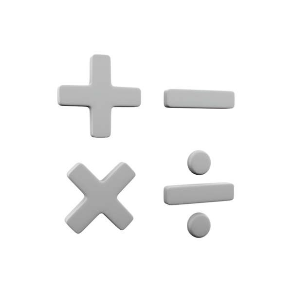 Toplama, çıkarma, çarpma ve bölme işaretlerini içeren bir dizi matematiksel sembol, eğitim amaçlı kullanılır..