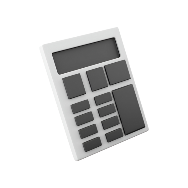 Basit bir tasarımı olan dijital bir hesap makinesi, hesaplamalar için bir ekran ve sayısal tuş takımı içeriyor.