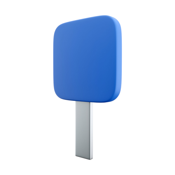 Metalik direkli basit bir mavi kare tabela, muhtemelen sinyal vermek ya da bilgi vermek için kullanılır..