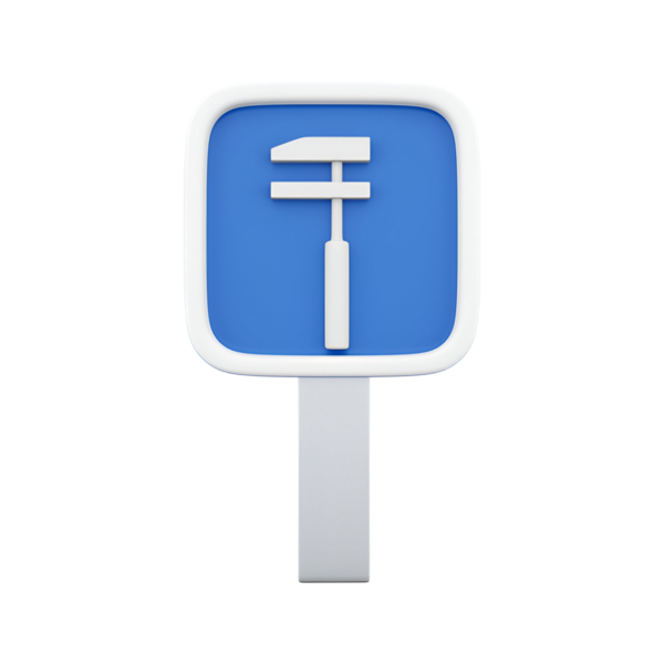 Mavi arkaplanda işçiliği veya tamir hizmetlerini temsil eden bir araç sembolü içeren bir simge.