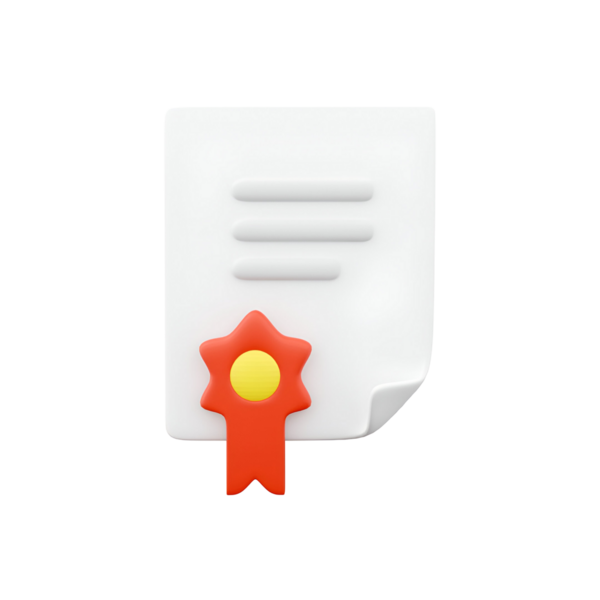 Kırmızı kurdele mührü olan, sertifikayı veya başarıyı simgeleyen bir belgenin çizimi.