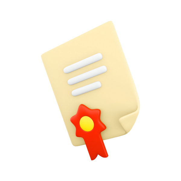 Çizgileri ve kırmızı mührü olan stilize bir belge, resmi onay veya sertifikayı simgeliyor.