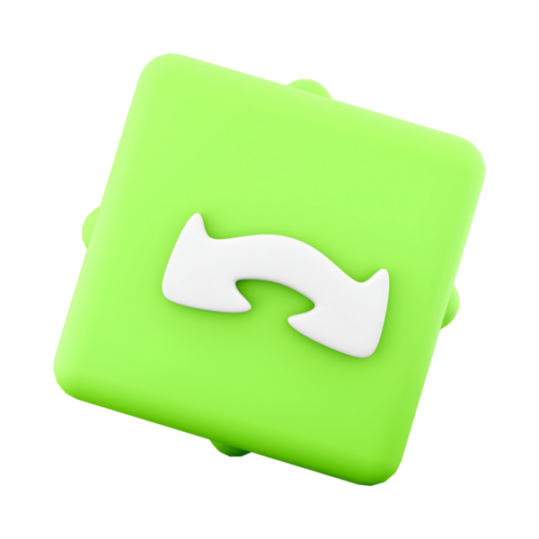 Beyaz kavisli ok sembollü yeşil kare bir düğme, tazeleme veya geri döndürme eylemi önerir.