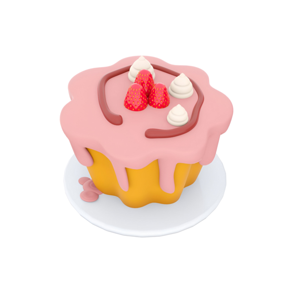 Çilek ve kremayla kaplanmış renkli bir kek. Tatlı keyfi için tasarlanmış..