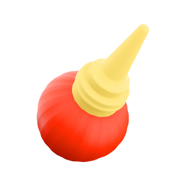 Sarı başlıklı kırmızı bir sos şişesi. Genellikle ketçap gibi sosları dağıtmak için kullanılır..