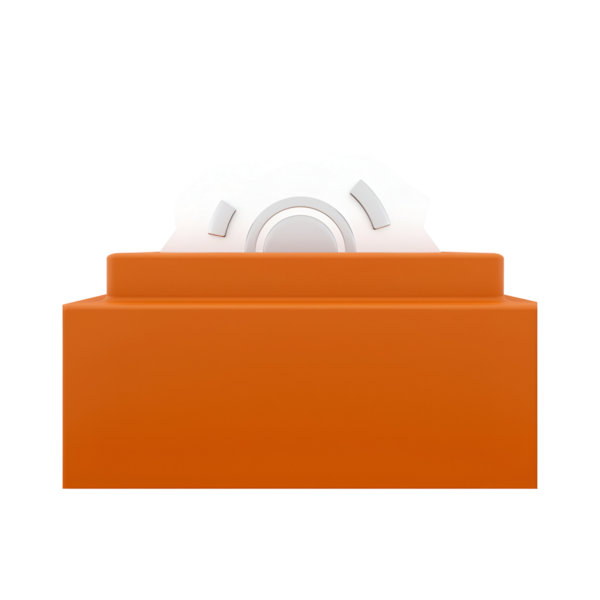 Üzerinde beyaz doku dağıtıcısı olan biçimlendirilmiş turuncu bir kutu. Mendil veya mendil tutmak için tasarlanmış..