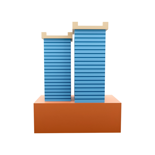 Turuncu tabanlı iki mavi kitap yığınının 3 boyutlu bir çizimi bilgi ve eğitimi sembolize ediyor..