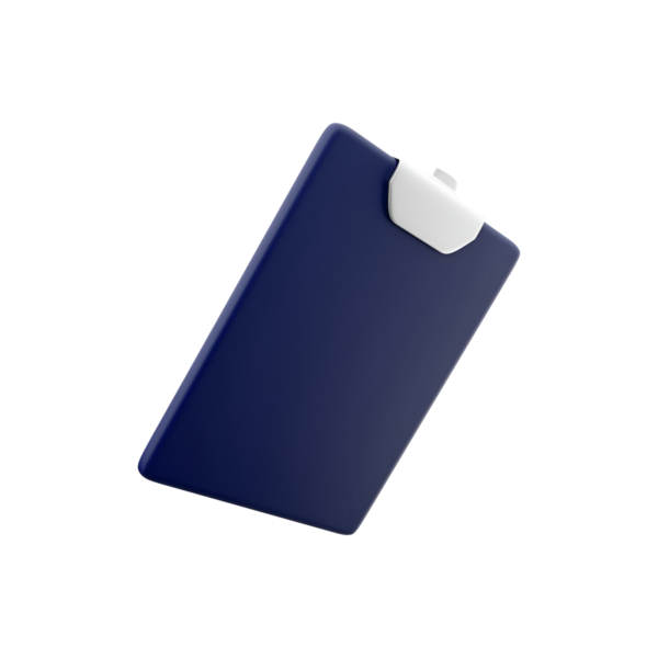 Minimalist tasarımı olan şık, modern taşınabilir bir cihaz, muhtemelen depolama veya veri transferi için kullanılıyor..