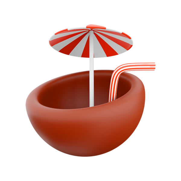 Çizgili şemsiyeli ve kamışlı tuhaf bir kase şeklinde içecek yaz tatili için idealdir..