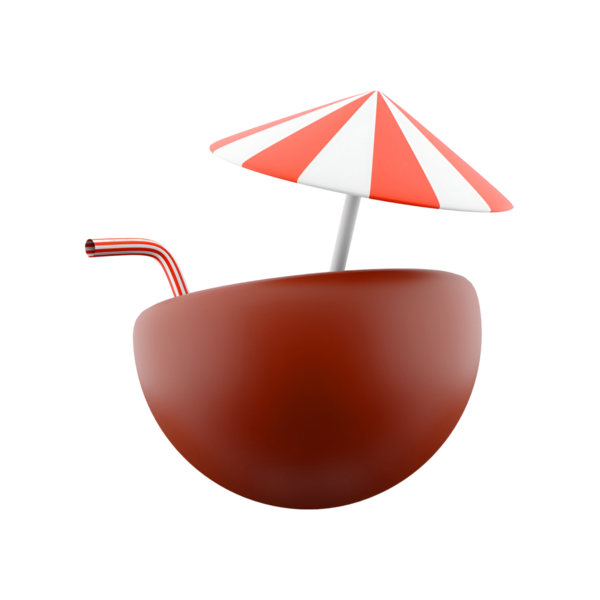 Kırmızı ve beyaz çizgili şemsiyeli stilize bir içecek. Rahatlamak ve rahatlamak için mükemmel bir içecek..