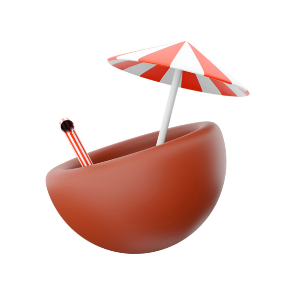 Çizgili bir pipet ve küçük bir şemsiyeyle stilize edilmiş bir içecek kabı, dinlenmek için ferahlatıcı bir içecek öneriyor..