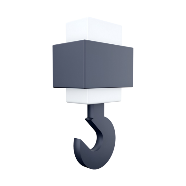 Bir bloğa bağlı bir kancanın 3B çizimi, genellikle kaldırma ve donatma uygulamalarında kullanılır.