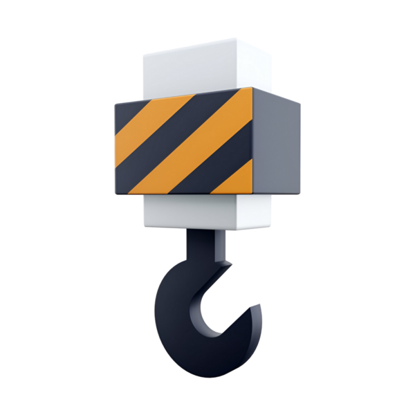 Bir vinç kancasının 3 boyutlu bir çizimi, genellikle ağır malzemeleri kaldırmak için kullanılır..