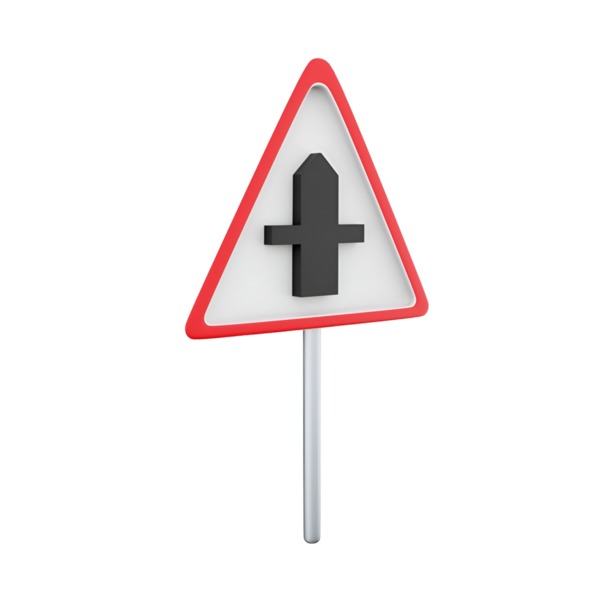 Trafik güvenliği için tasarlanmış bir kavşak ya da kavşağı gösteren üçgen bir yol işareti..