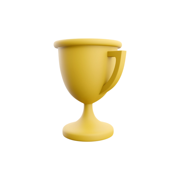 Başarı ve başarıyı simgeleyen 3 boyutlu sarı bir kupa..