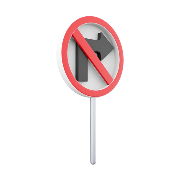 Trafikte sağa dönüş olmadığını gösteren bir işaret, kırmızı bir daire ve sağa dönüş oku boyunca çapraz bir çizgi içeriyor..