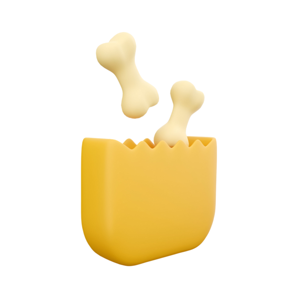 İki kemik şeklindeki ikiliden oluşan sarı bir konteynırın oyuncu görüntüsü evcil hayvan konseptiyle ilgili bir konsepti çağrıştırıyor..