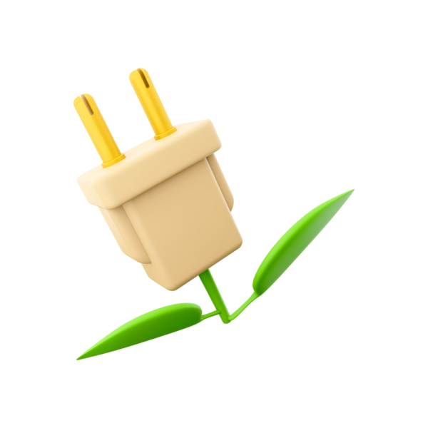 Yeşil bir bitkinin filizlendiği bir elektrik prizi. Çevre dostu enerji çözümleri ve sürdürülebilirliği simgeliyor..