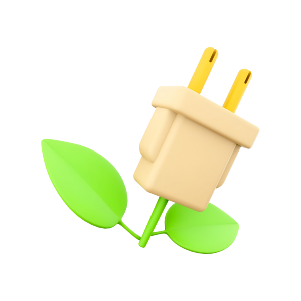 Çevre dostu enerji ve sürdürülebilirliği sembolize eden yeşil yapraklarla birleştirilmiş bir güç dolgusunun bir gösterimi.