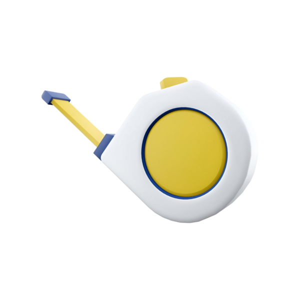 Uzunluk ve mesafeleri doğru bir şekilde ölçmek için kullanılan sarı ve beyaz bir tasarımı olan geri çekilebilir bir mezura..