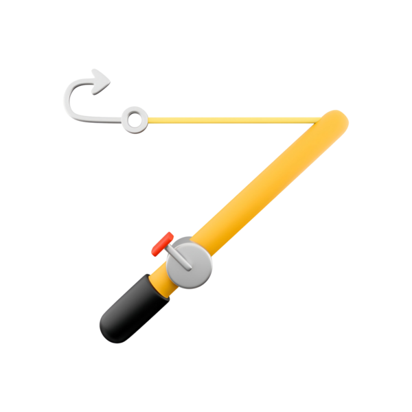 Kancalı bir olta ile balık avlamak için kullanılan bir balık oltasının çizimi..