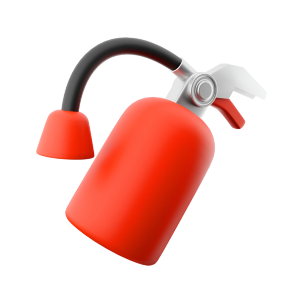 Güvenlik ve acil durumlar için tasarlanmış kırmızı bir yangın söndürücü. Kullanıcı kolu ve hortumu var..
