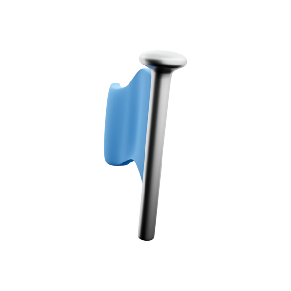 Metalik çiviye iliştirilmiş mavi bir bayrak, genellikle işaretleme ve sinyal vermek için kullanılır..