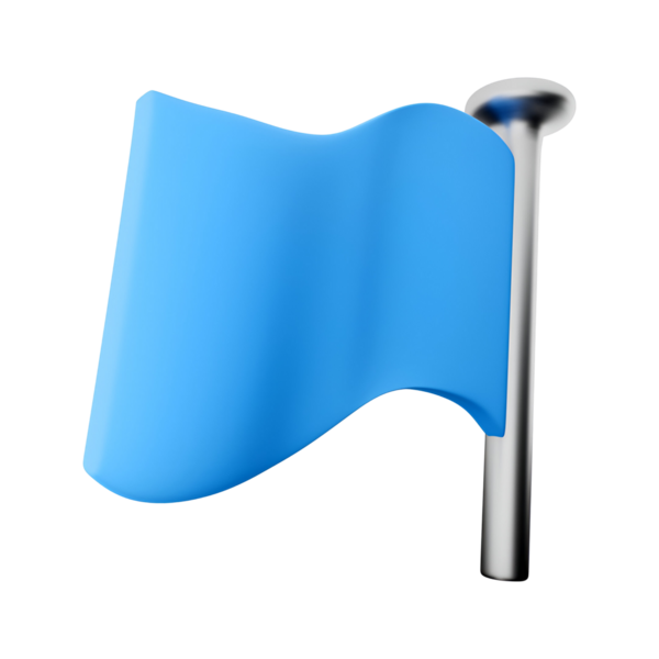 Gümüş bir direğe bağlı basit bir mavi bayrak. Barış, sükunet veya işaret gibi çeşitli anlamları simgeliyor..