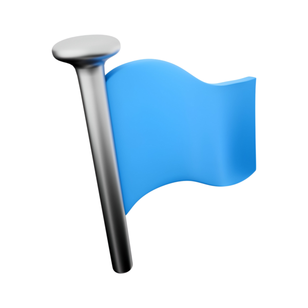 Gümüş bir direğe bağlı mavi bir bayrak, işaret ya da işareti simgeliyor..