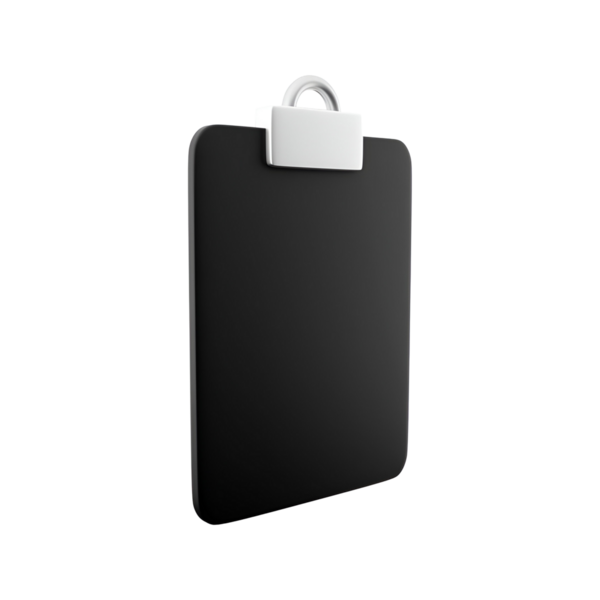Tipik olarak belge ya da notları tutmak için kullanılan gümüş klipsli basit bir siyah pano..