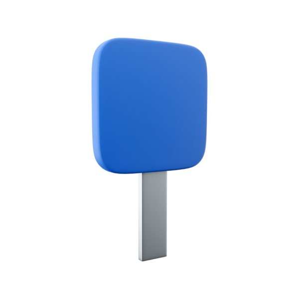 Metalik bir direği olan basit mavi dikdörtgen bir işaret, muhtemelen yön ve bilgileri göstermek için kullanılır..