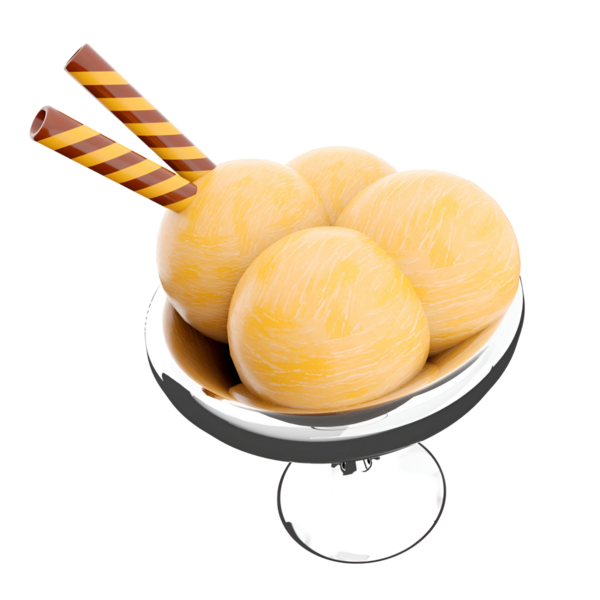 Üzerinde çizgili çubuklar olan bir kase kremsi sarı dondurma, ferahlatıcı bir tatlı için mükemmel..