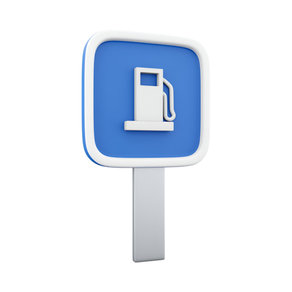 Benzin pompası ikonunu gösteren mavi bir tabela, benzin istasyonu ya da benzin istasyonunu gösteriyor..