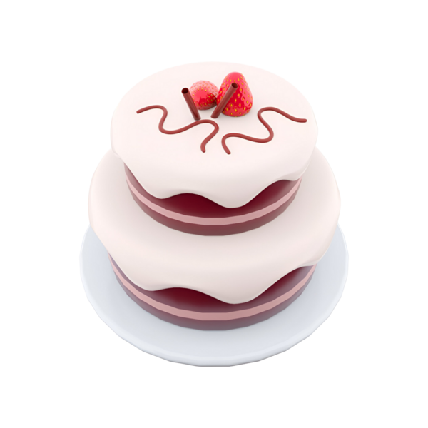 Çilek ve çikolata yağmuruyla kaplı iki katlı bir pasta. Kutlama ve tatlı için mükemmel..